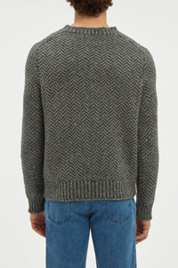 Sermo Knit Crewneck Sweater in Charcoal Multi Specked Aran Cashmere Herringbone