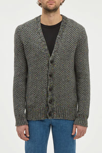 Gentry Knit Cardigan in Charcoal Multi Specked Aran Cashmere Herringbone