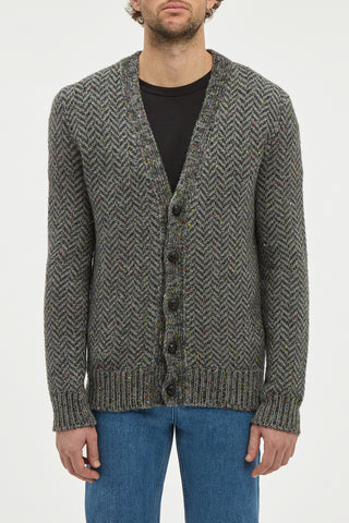 Gentry Knit Cardigan in Charcoal Multi Specked Aran Cashmere Herringbone