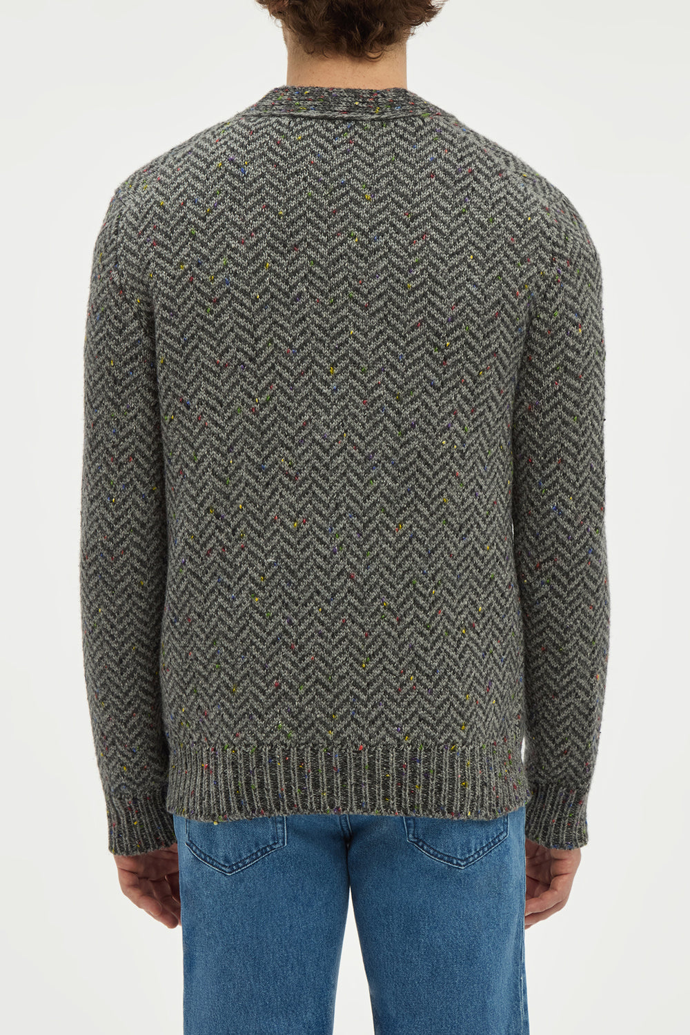 Gentry Knit Cardigan in Charcoal Multi Specked Aran Cashmere Herringbone