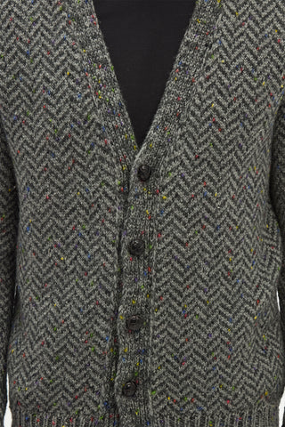 Gentry Knit Cardigan in Charcoal Multi Specked Aran Cashmere Herringbone