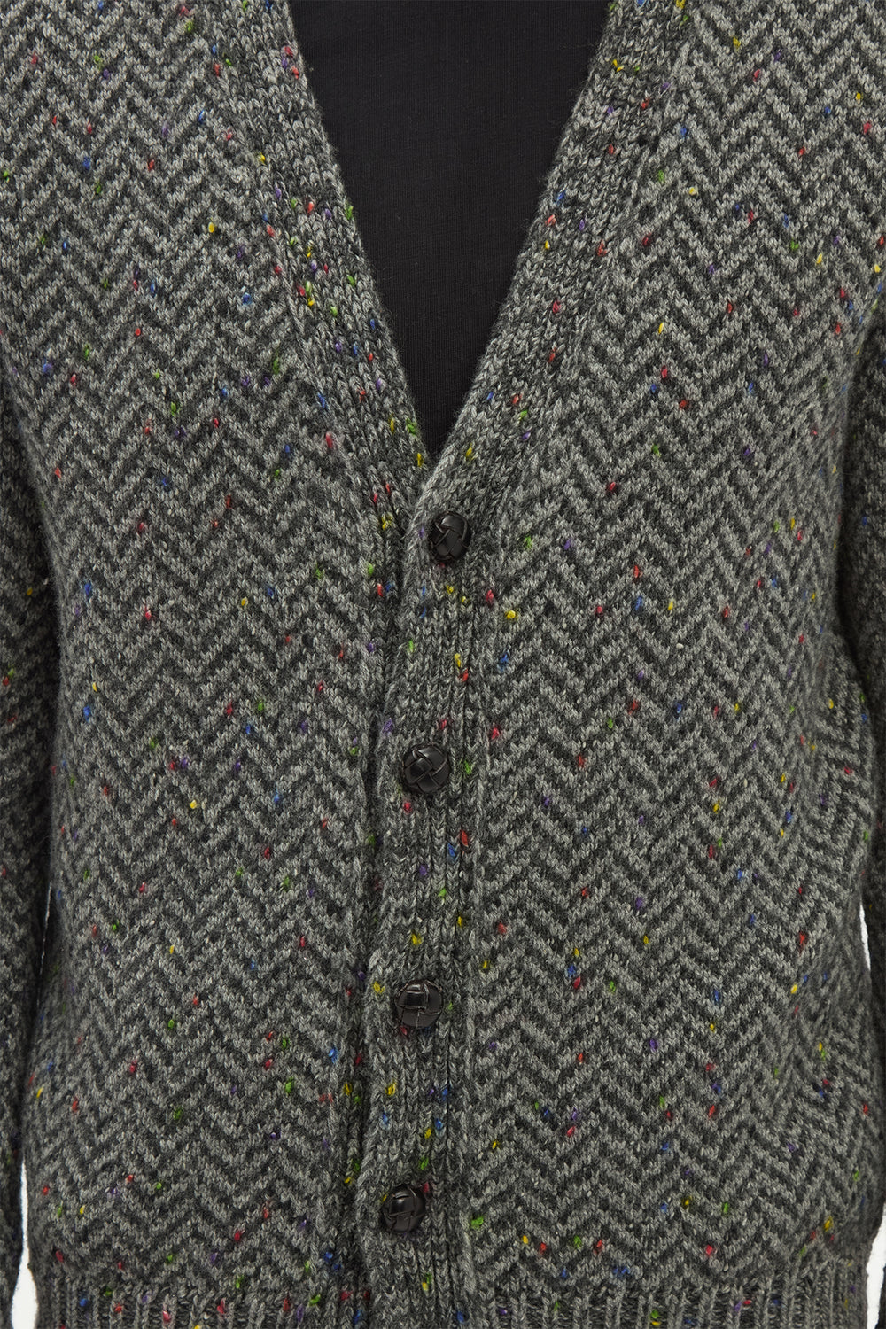 Gentry Knit Cardigan in Charcoal Multi Specked Aran Cashmere Herringbone