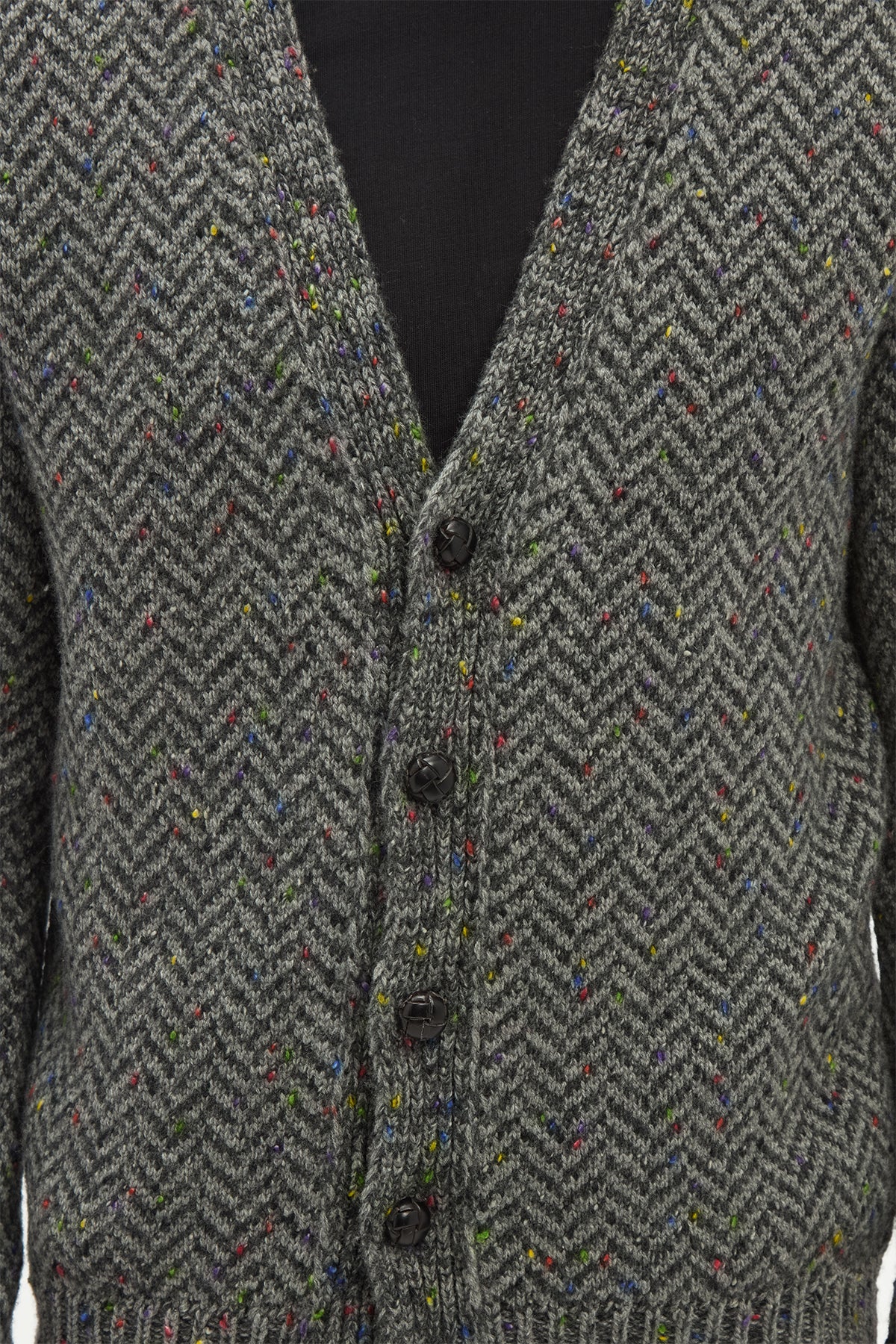 Gentry Knit Cardigan in Charcoal Multi Specked Aran Cashmere Herringbone