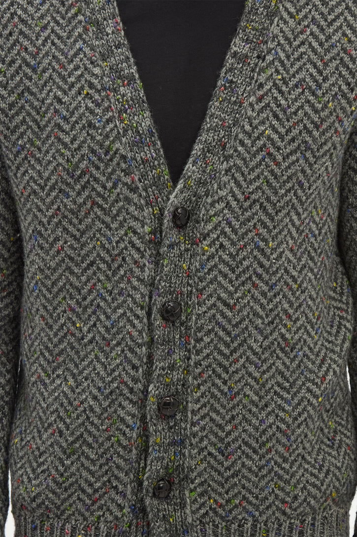 Gentry Knit Cardigan in Charcoal Multi Specked Aran Cashmere Herringbone