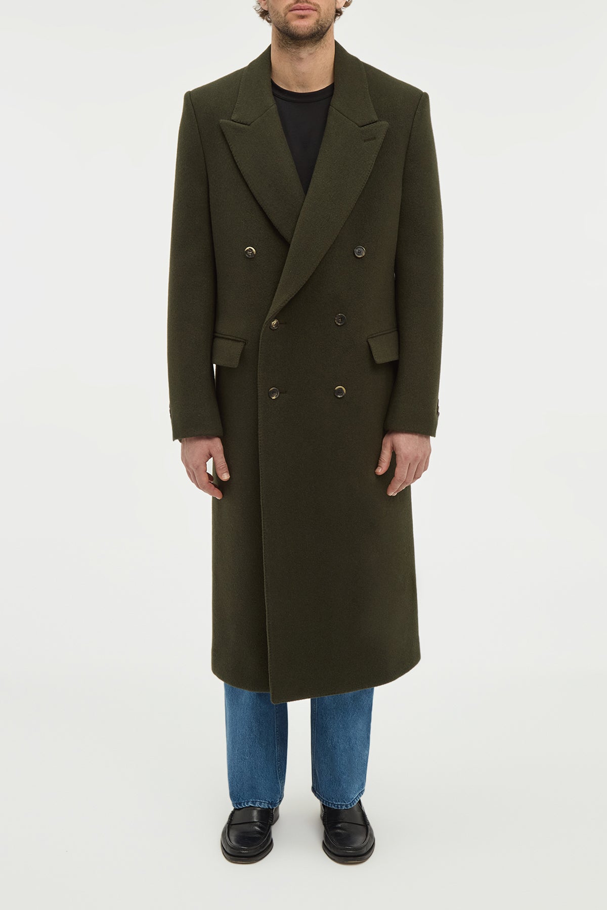 Brannick Overcoat in Olive Cashemre Felt