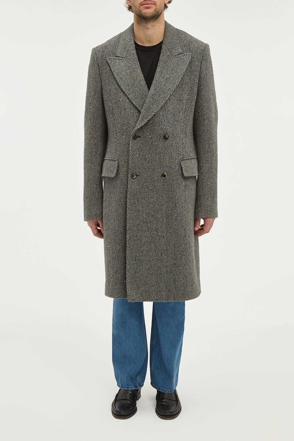 Mcaffrey Coat in Charcoal Multi Cashmere Wool Herringbone