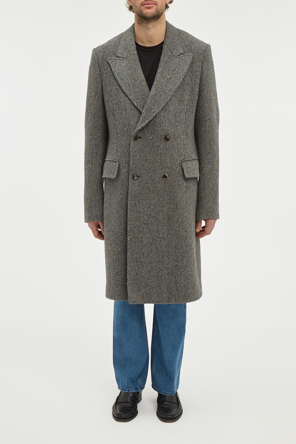 Mcaffrey Coat in Charcoal Multi Cashmere Wool Herringbone