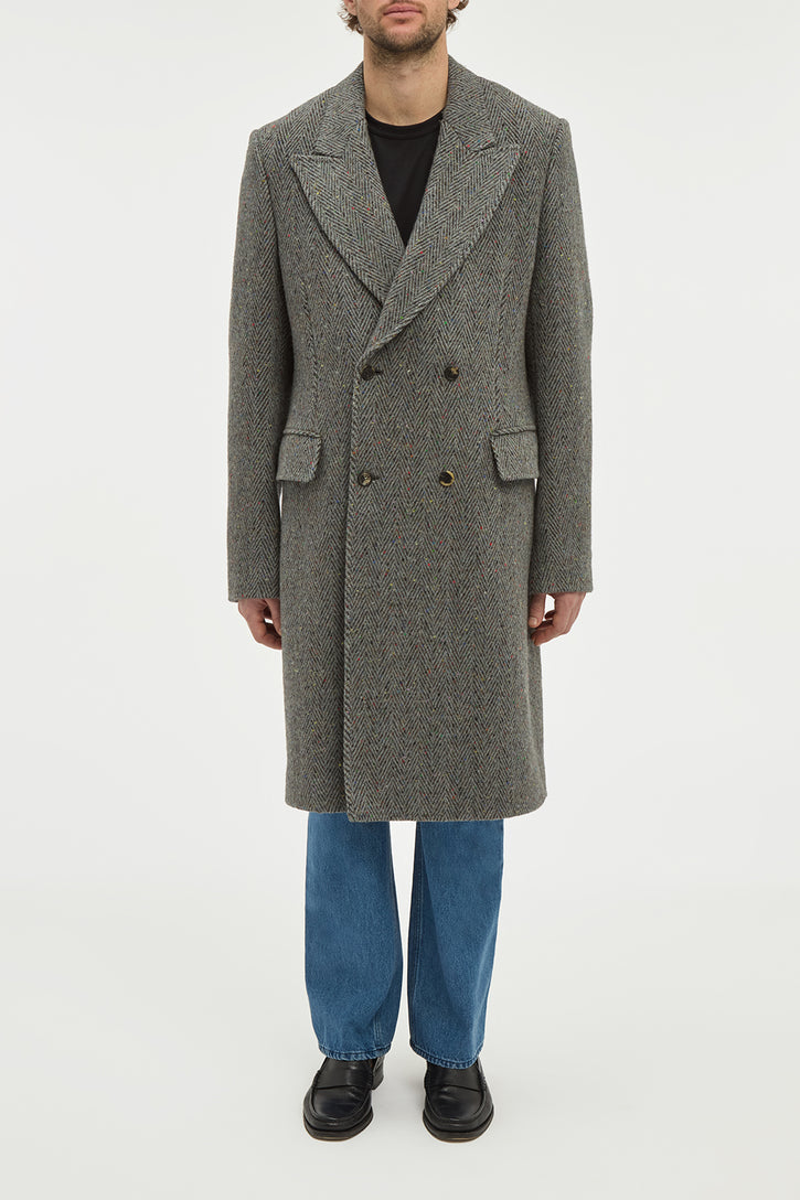 Mcaffrey Coat in Charcoal Multi Cashmere Wool Herringbone