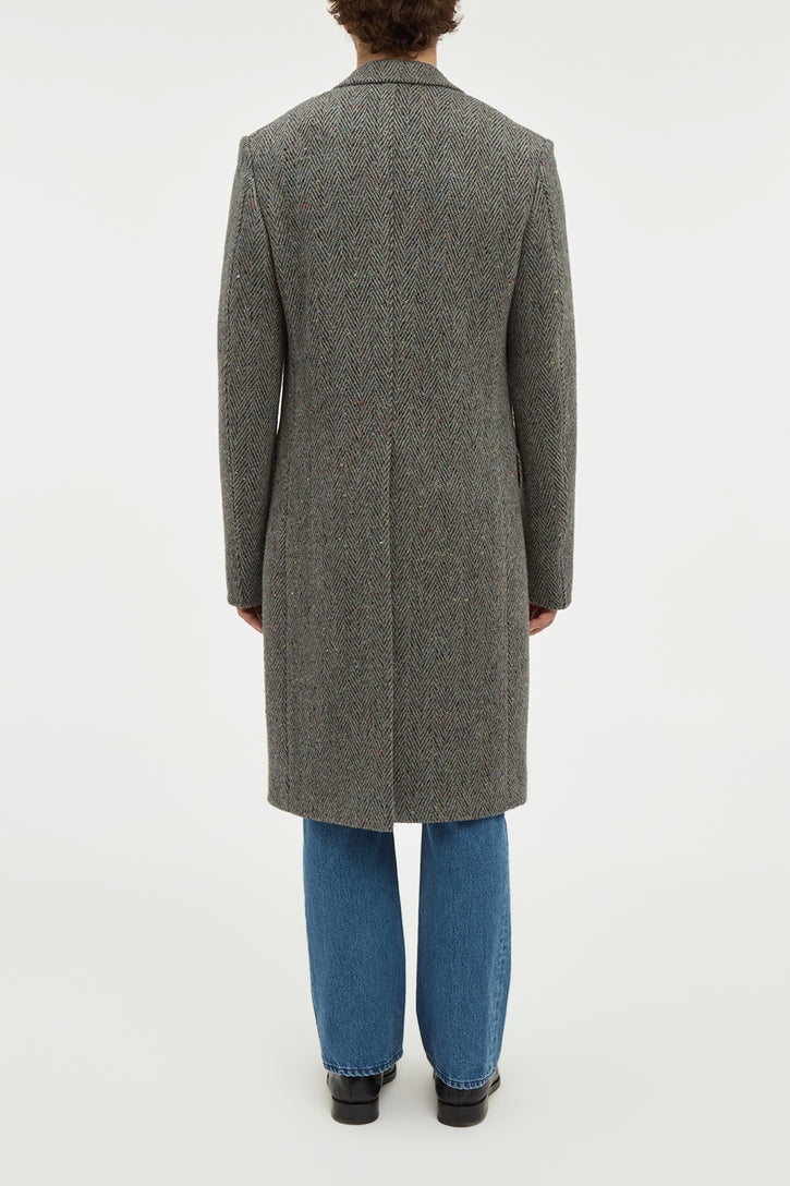 Mcaffrey Coat in Charcoal Multi Cashmere Wool Herringbone