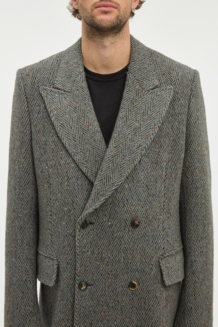 Mcaffrey Coat in Charcoal Multi Cashmere Wool Herringbone
