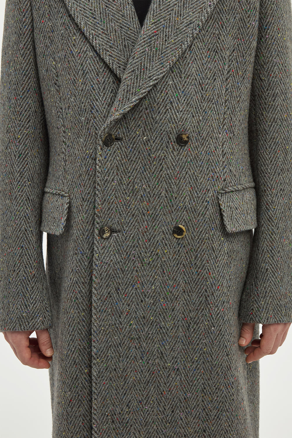 Mcaffrey Coat in Charcoal Multi Cashmere Wool Herringbone