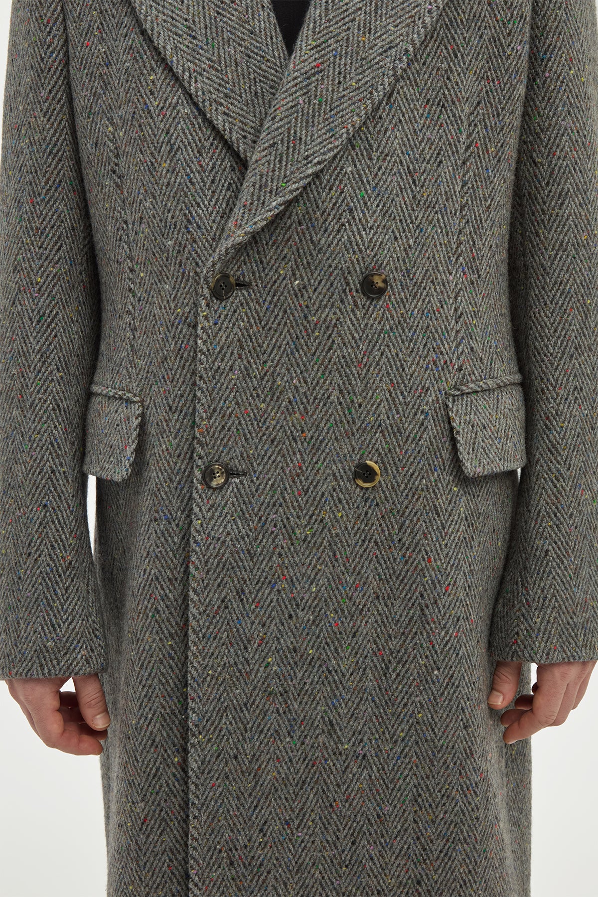 Mcaffrey Coat in Charcoal Multi Cashmere Wool Herringbone