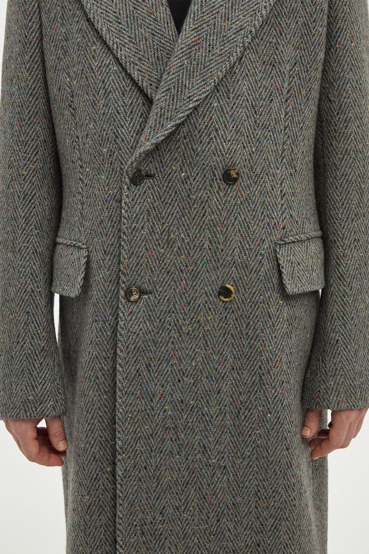 Mcaffrey Coat in Charcoal Multi Cashmere Wool Herringbone