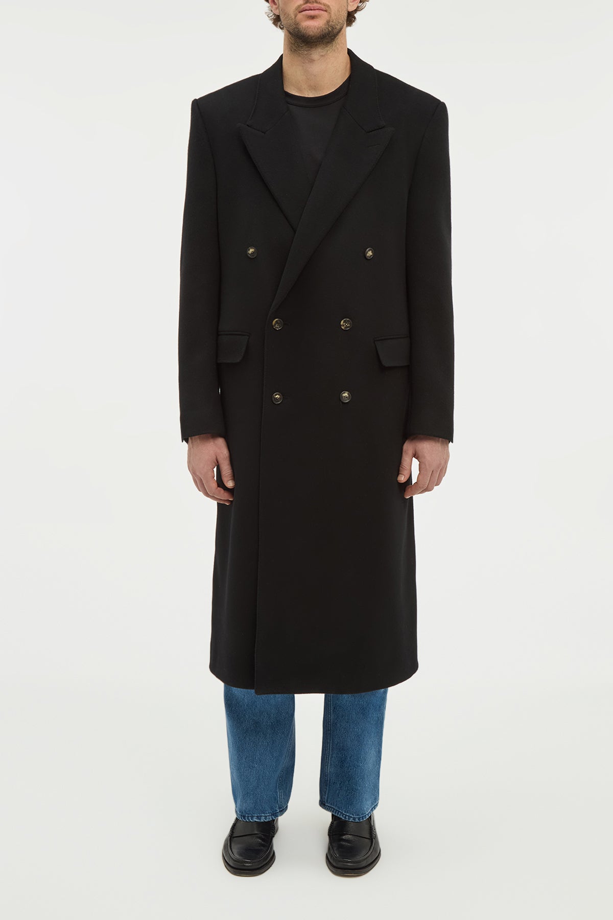 Brannick Overcoat in Black Double-face Recycled Cashmere