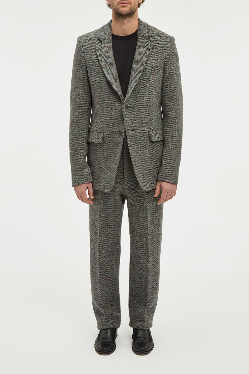 Harold Trouser in Charcoal Multi Cashmere Wool Herringbone