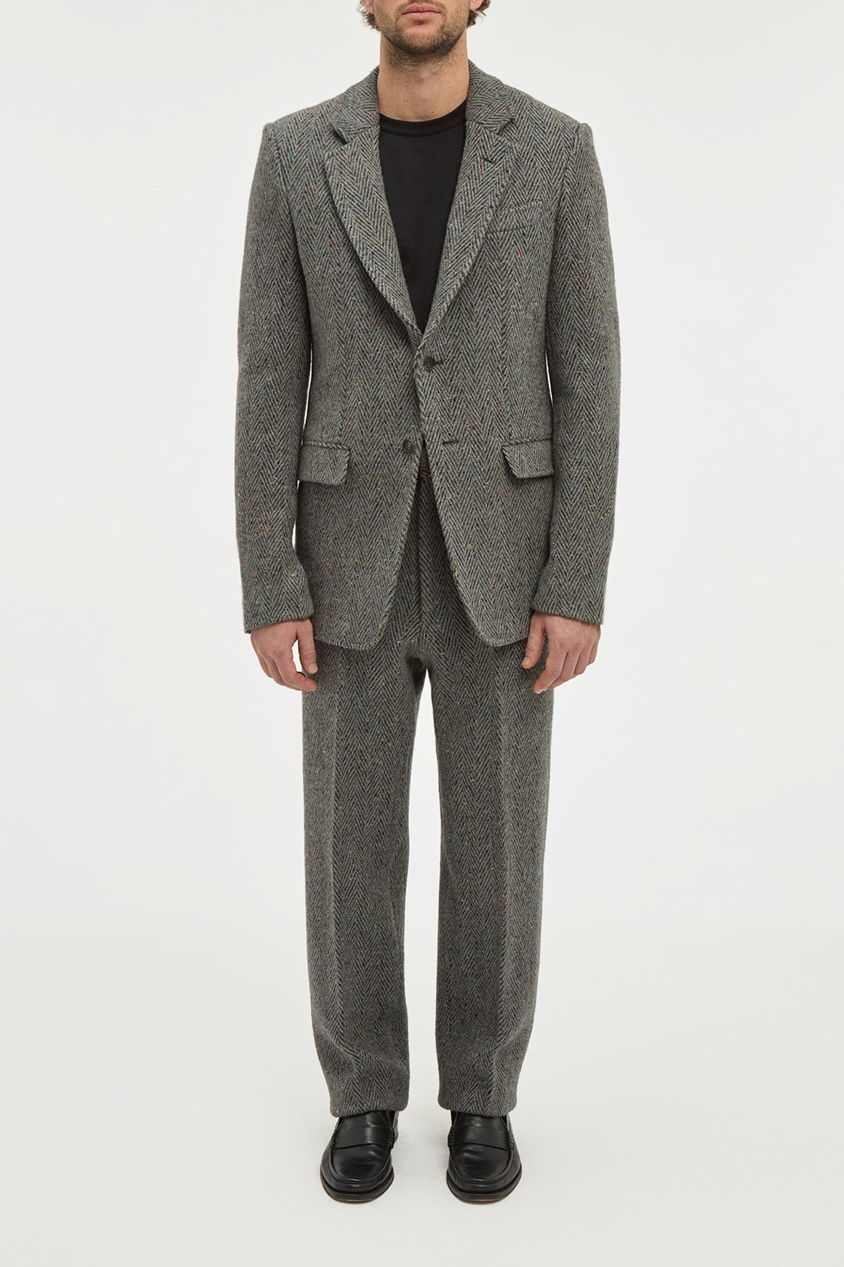 Harold Trouser in Charcoal Multi Cashmere Wool Herringbone