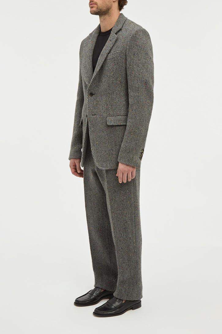 Harold Trouser in Charcoal Multi Cashmere Wool Herringbone