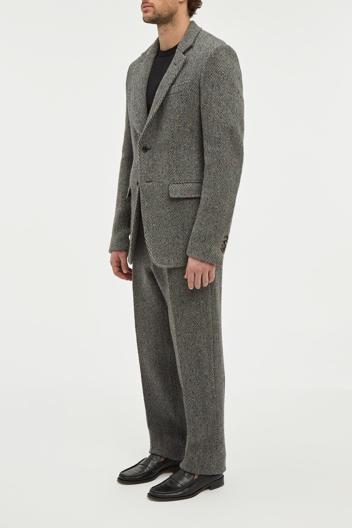 Irving Jacket in Charcoal Multi Cashmere Wool Herringbone