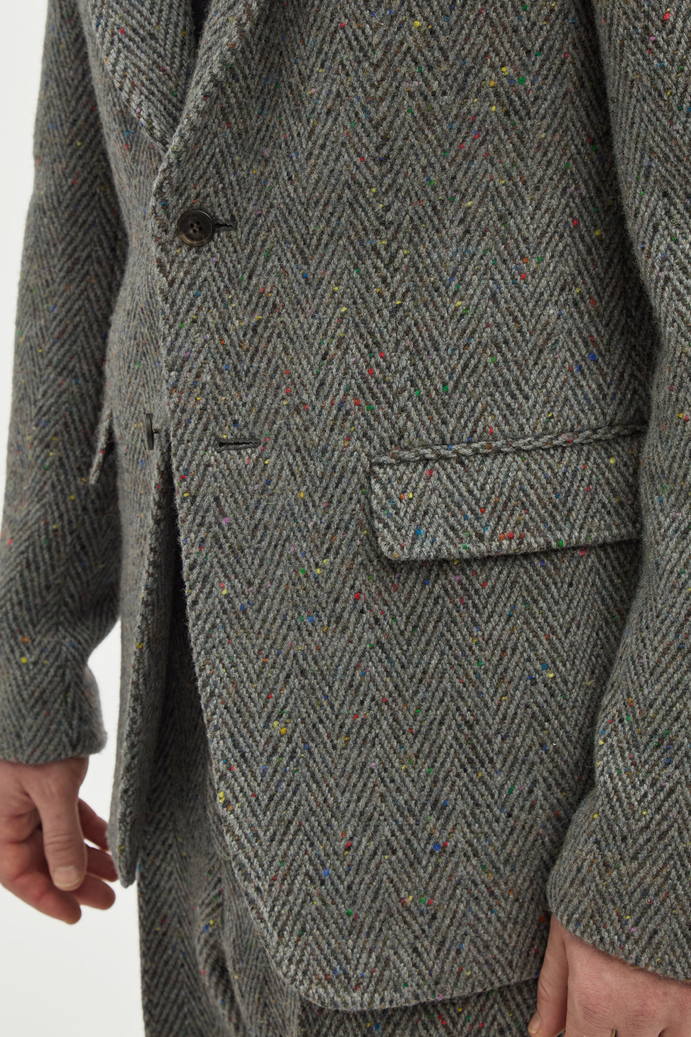 Irving Jacket in Charcoal Multi Cashmere Wool Herringbone