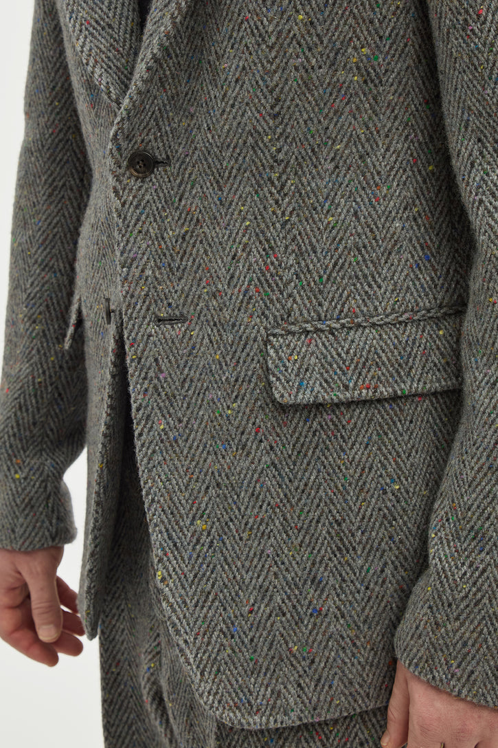 Irving Jacket in Charcoal Multi Cashmere Wool Herringbone