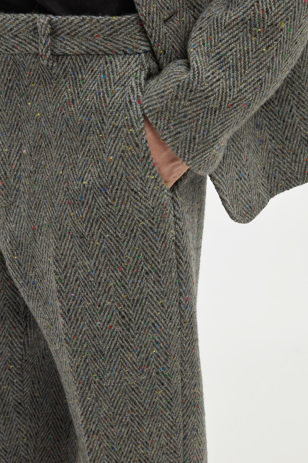 Harold Trouser in Charcoal Multi Cashmere Wool Herringbone