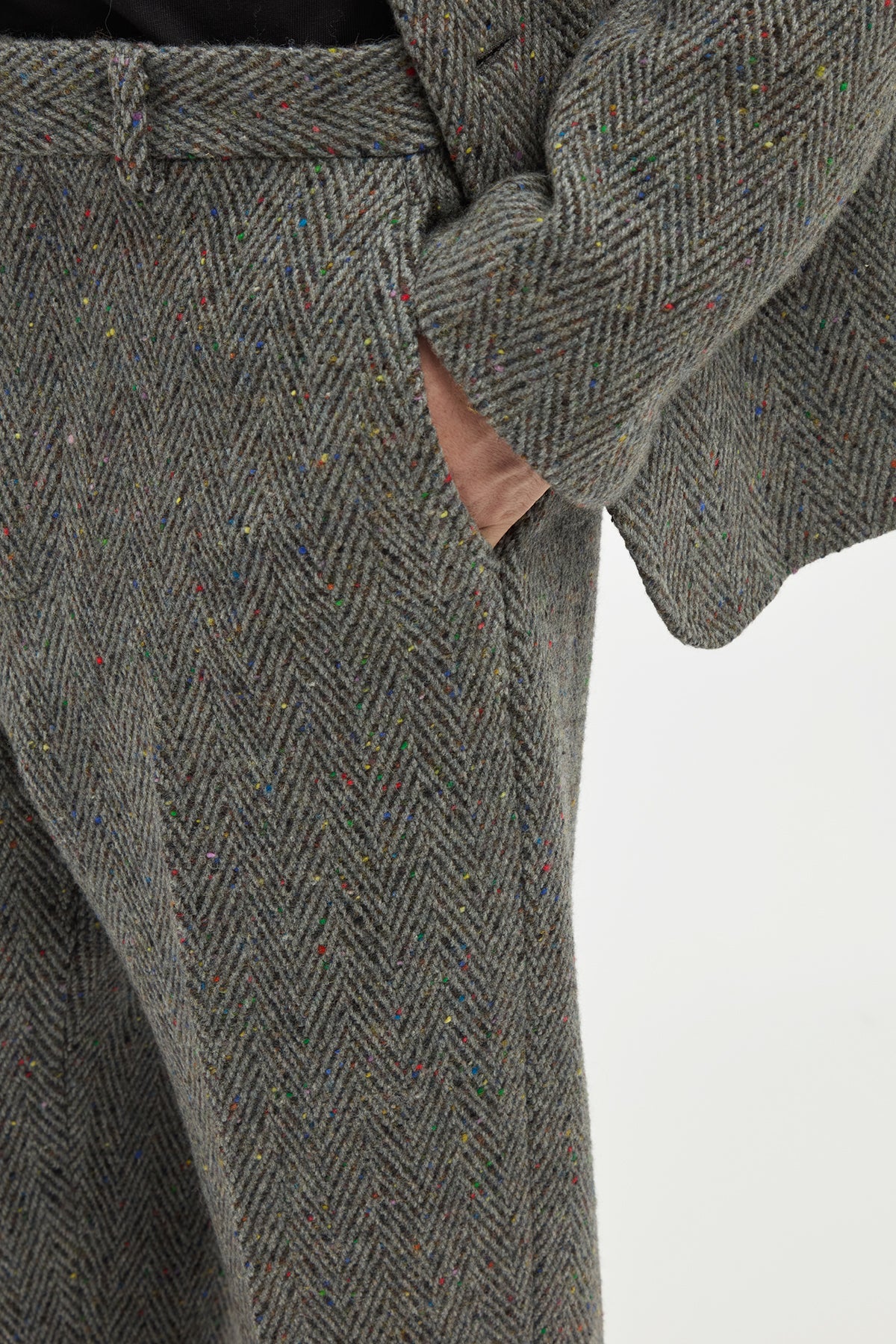 Harold Trouser in Charcoal Multi Cashmere Wool Herringbone