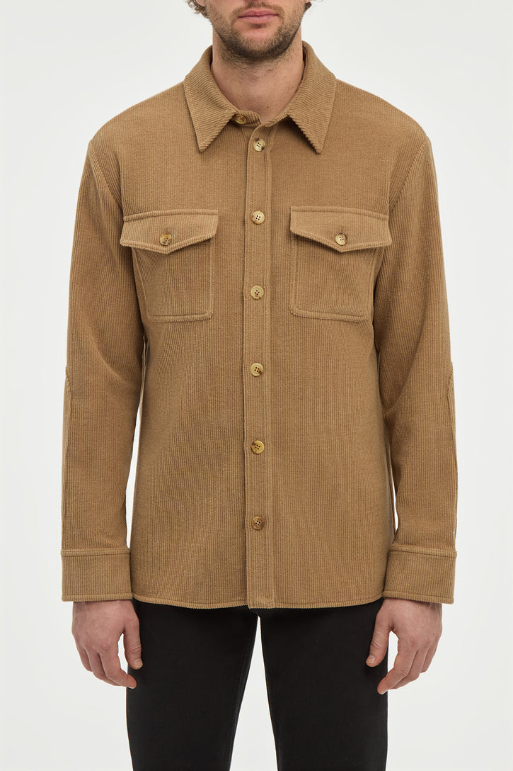 Lucas Overshirt in Camel Cashmere Wool Corduroy