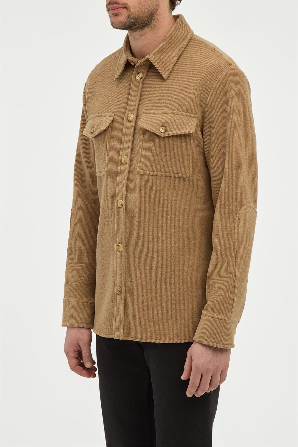 Lucas Overshirt in Camel Cashmere Wool Corduroy
