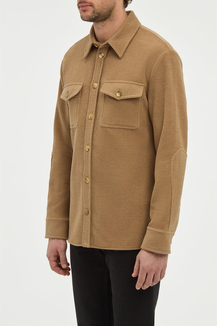 Lucas Overshirt in Camel Cashmere Wool Corduroy