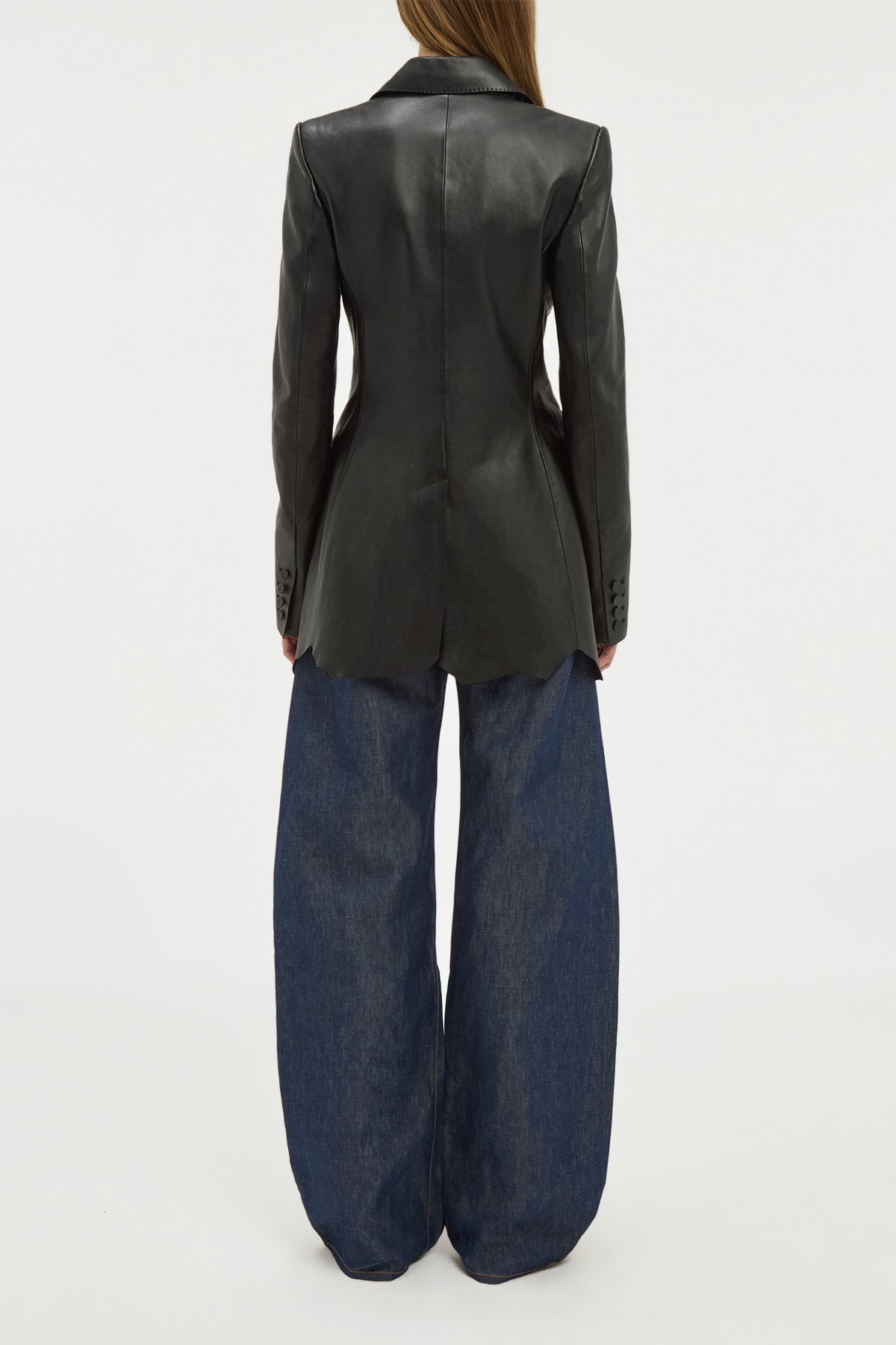 Sybel Raw Cut Blazer in Black Soft Leather