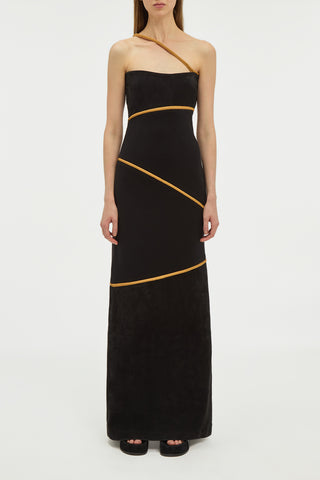 Black Suede Merino Wool Strapless Dress - Studio Front View | Gabriela Hearst