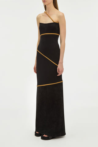 Black Suede Tibor Maxi Dress with Rope Accents - Side Profile View | Gabriela Hearst