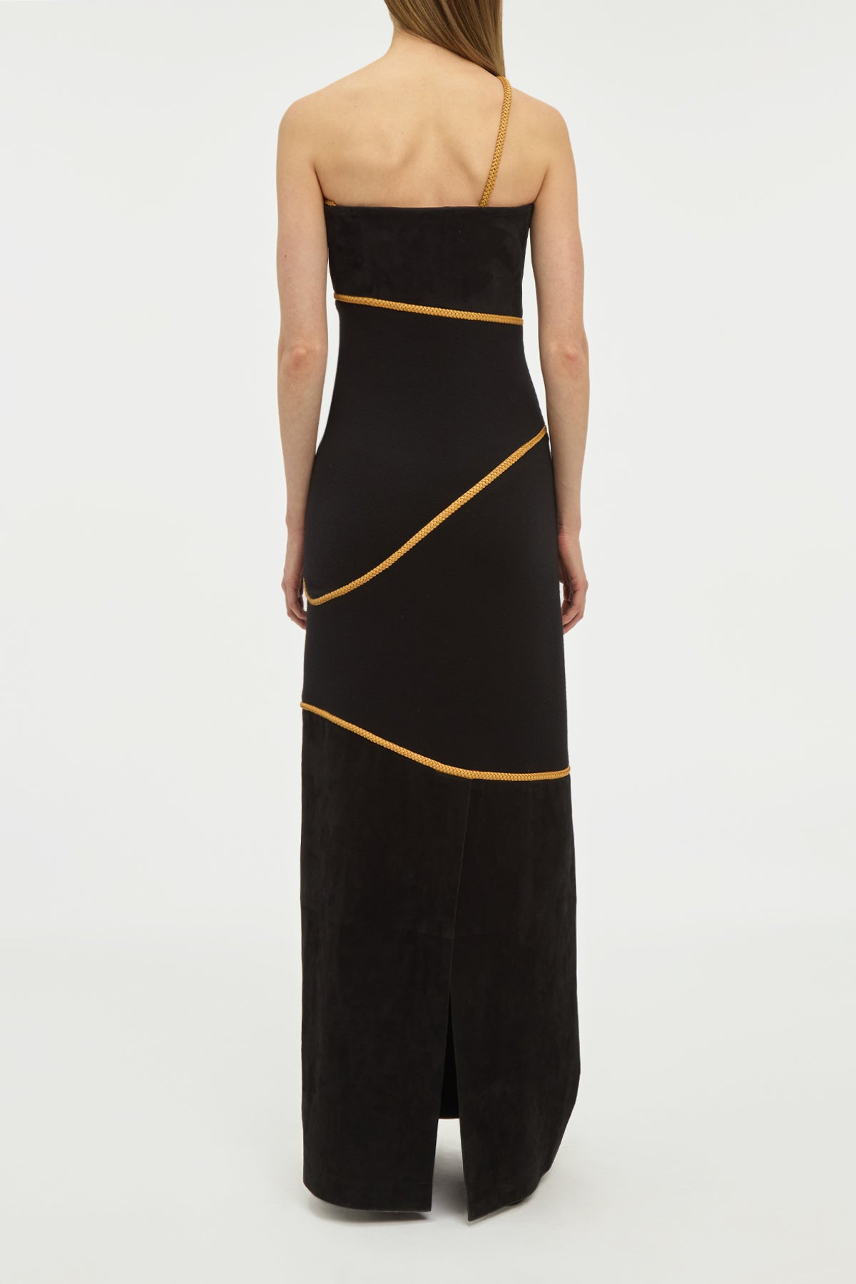Tibor Rope Strapless Maxi Dress in Black Suede & Merino Wool
