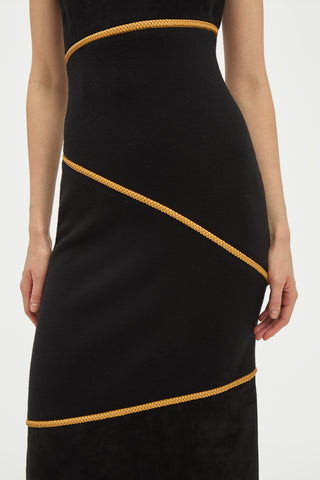 Gold Rope Trim Accenting Black Suede Maxi Dress - Waist Detail View | Gabriela Hearst