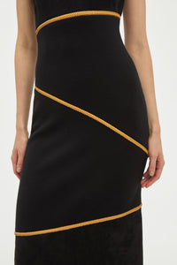 Tibor Rope Strapless Maxi Dress in Black Suede & Merino Wool