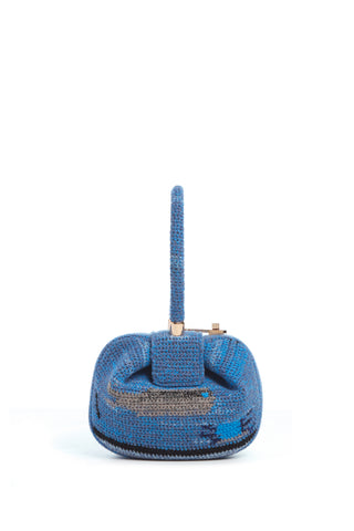 Blue Multi Crochet Cashmere Demi Bag - Front View with Extended Handle | Gabriela Hearst