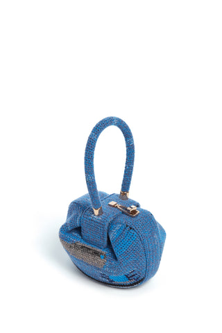 Blue Multi Crochet Cashmere Demi Bag - Side Profile with Rose Gold Hardware | Gabriela Hearst