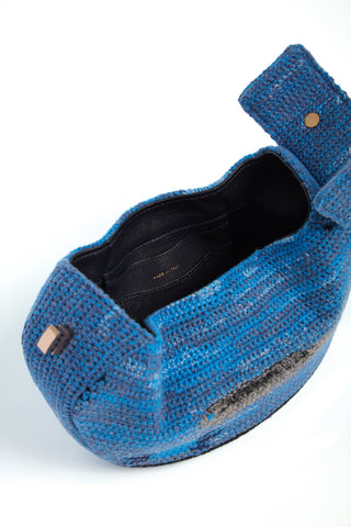 Blue Multi Crochet Cashmere Demi Bag - Open Interior Detail with Black Leather Lining | Gabriela Hearst