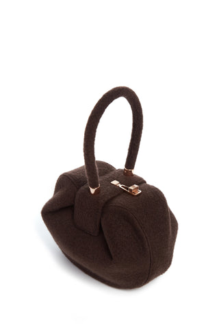 Chocolate Cashmere Felt Nina Bag - Three-Quarter Angle, Rose Gold Hardware Detail | Gabriela Hearst