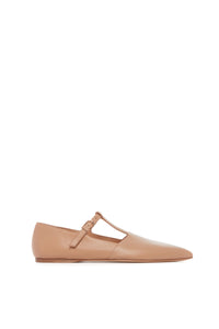 Lola Ballerina Flat in Dark Camel Nappa Leather