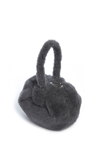 Dark Grey Fur Nina Bag - Three Quarter View with Silver Turnlock Closure | Gabriela Hearst