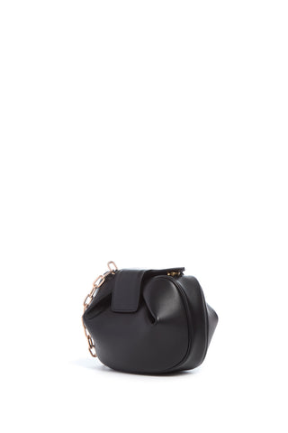 Black Nappa Leather Soft Demi Clutch with Rose Gold Chain - Three-Quarter Angle | Gabriela Hearst