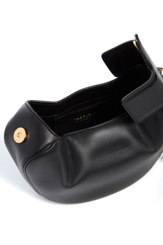 Black Nappa Leather Soft Demi Clutch - Interior Close-Up with Gold Snap Closure | Gabriela Hearst