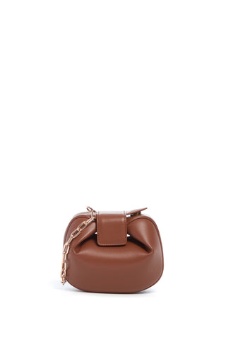 Cognac Italian Nappa Leather Soft Demi Clutch with Rose Gold Chain - Front View | Gabriela Hearst