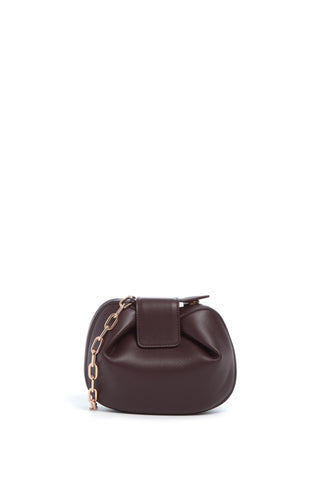 Soft Demi Clutch with Chain in Bordeaux Nappa Leather