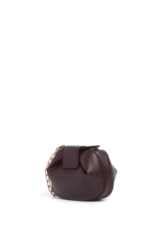 Bordeaux Nappa Leather Soft Demi Clutch with Gold Chain - Side View | Gabriela Hearst