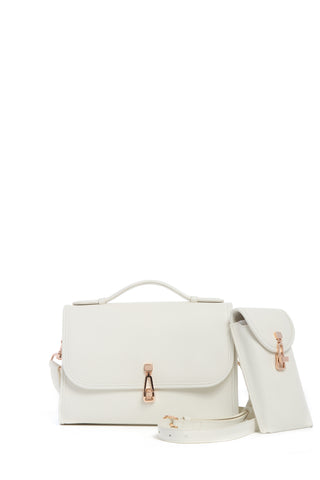 Ivory Medium Leonora Flap Bag with Crossbody Strap - Side View | Gabriela Hearst