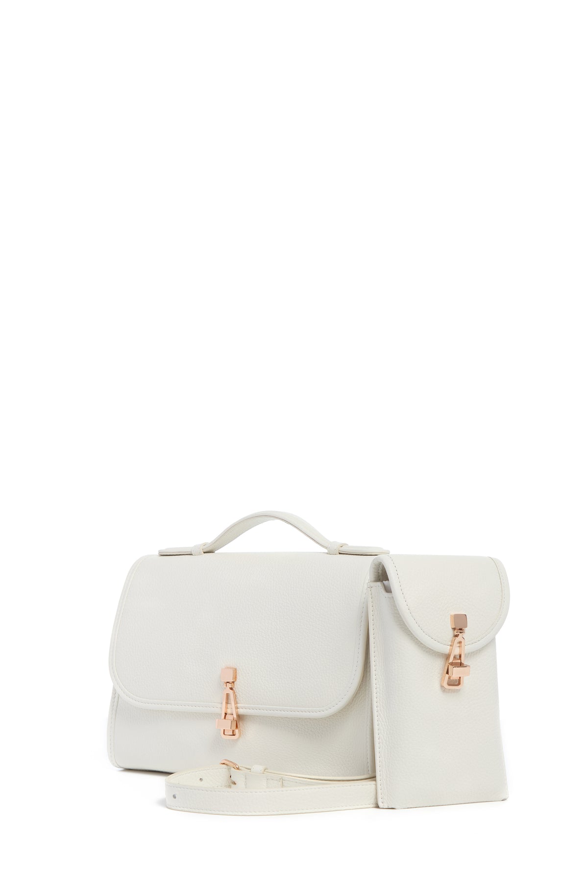 Medium Leonora Flap Bag in Ivory Textured Leather