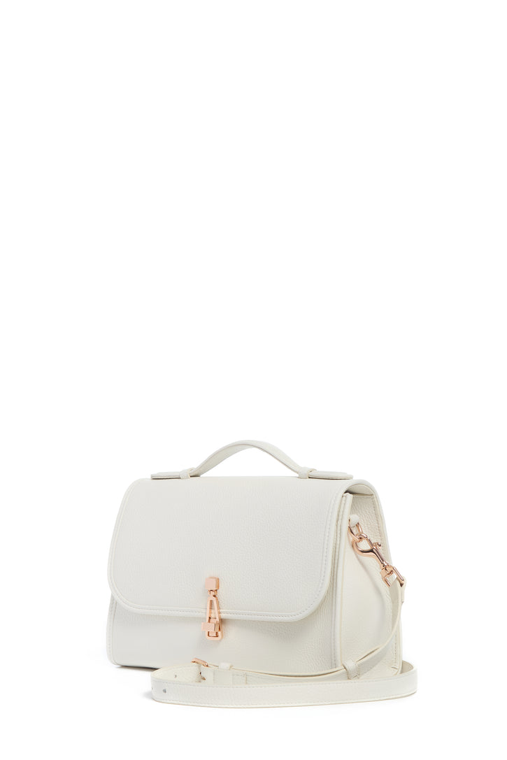 Medium Leonora Flap Bag in Ivory Textured Leather