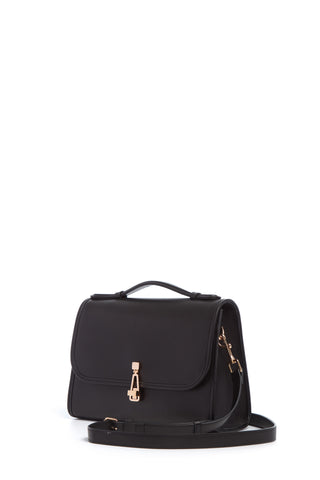 Black Calf Leather Medium Leonora Bag - Three-Quarter View with Handle | Gabriela Hearst